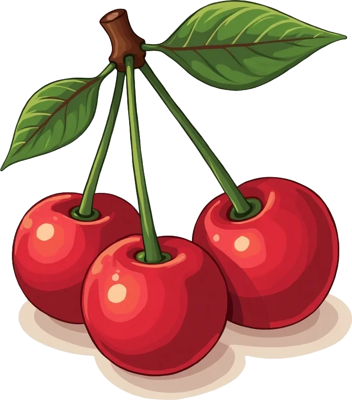 Three Cherries with Leaves